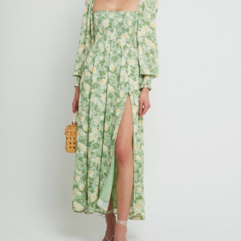 Smocked O.P.T. Maxi Summer Dress - Green Floral - Size XS